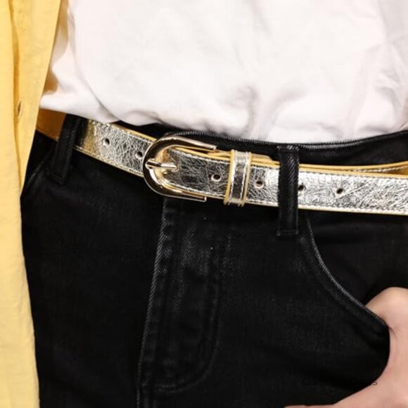 Genuine Italian Leather Belt, Slim Design, Polished Brass Buckle main image 4